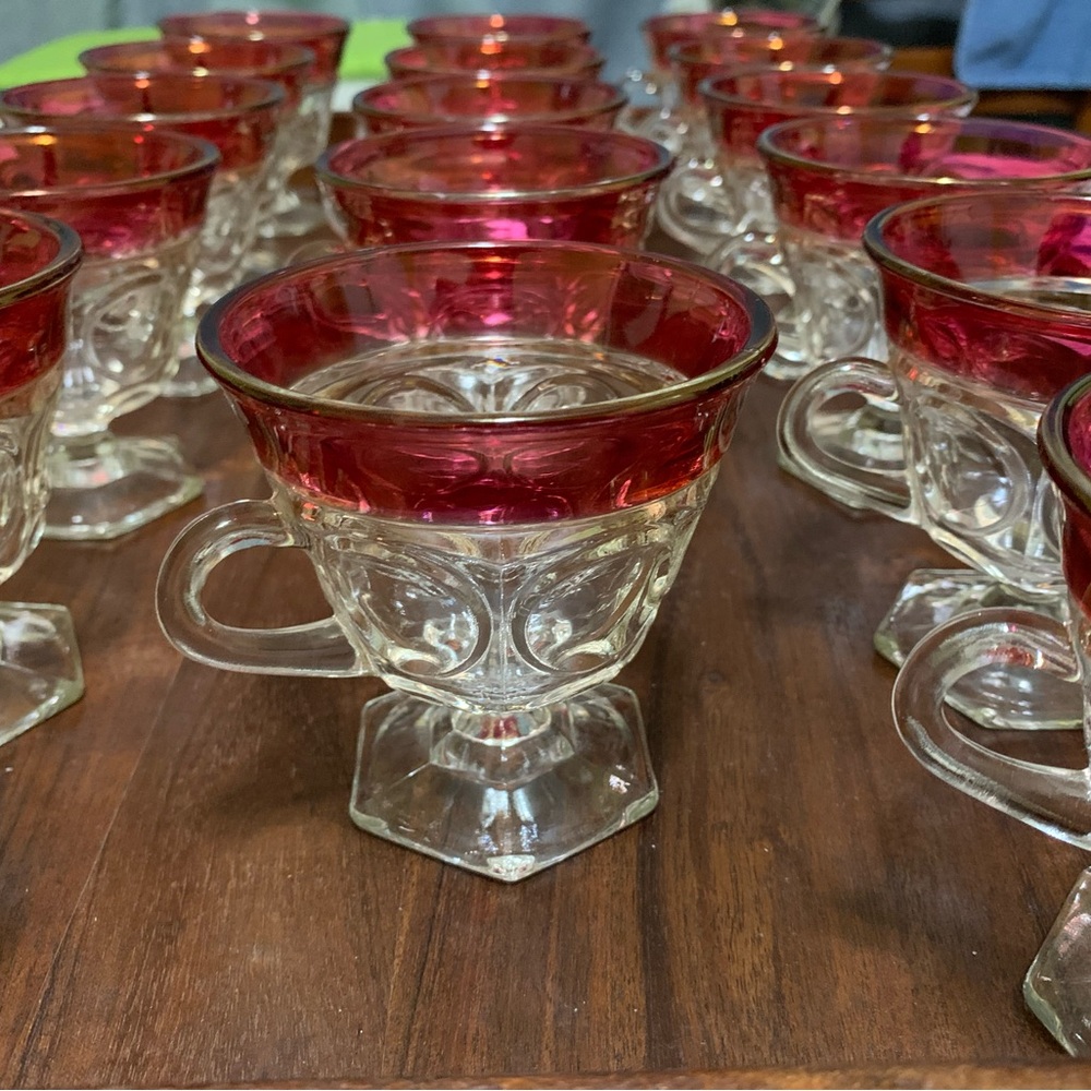 18 Ruby Gold PUNCH CUPS Red Flashed Thumbprint Indiana Glass 💖 Priority Shipping - Picture 11 of 12
